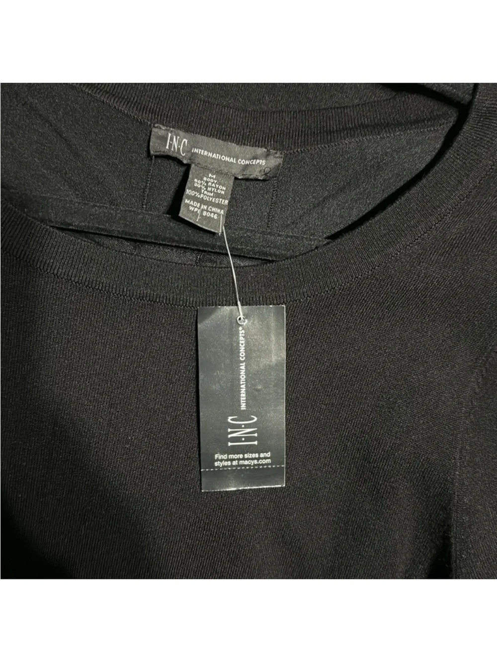 Black Layered Look Long-Sleeve Top with Drawstring Back New